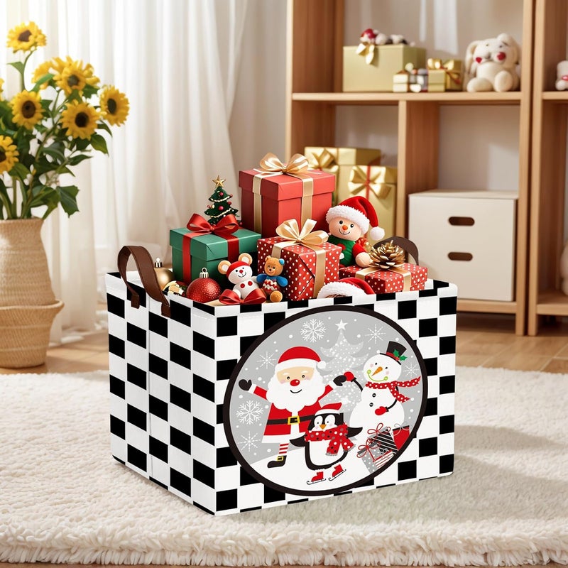 SETAMA Empty Large Christmas Basket for Gifts Women Collapsible Storage Bin Kids Toy Box Holiday Décor (Checkered Santa Claus Snowman) - Image 5